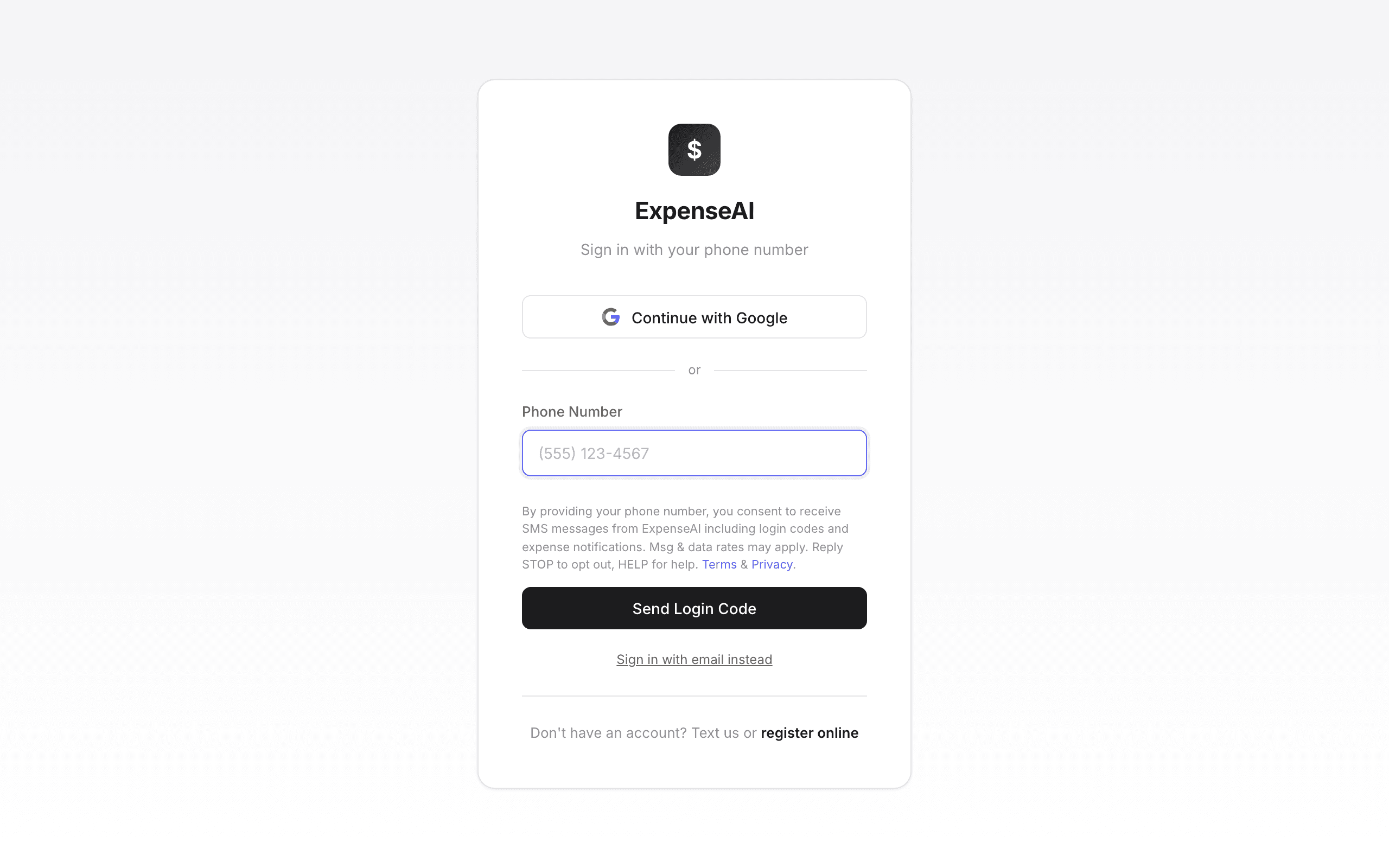 ExpenseAI login page